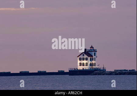 Lorain West Breakwater Lighthouse at Twilight on Lake Erie Lorain Ohio Stock Photo