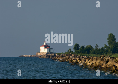 Ashtabula Lighthouse and Breakwater on Lake Erie Ashtabula Ohio Stock Photo