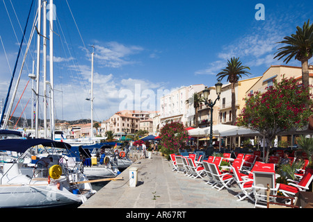 Cafe Bar on Quai Landry, Harbourfront, Calvi, The Balagne, Corsica, France Stock Photo