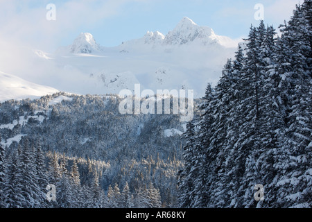 Snow covered mountains in the Chugach National Forest Seward Alaska Stock Photo