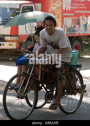 rickshaw driver smiling in Myanmar Stock Photo