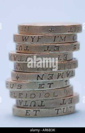 Stack of one pound coins Stock Photo