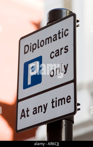 Diplomatic cars only parking restriction sign central London Stock Photo