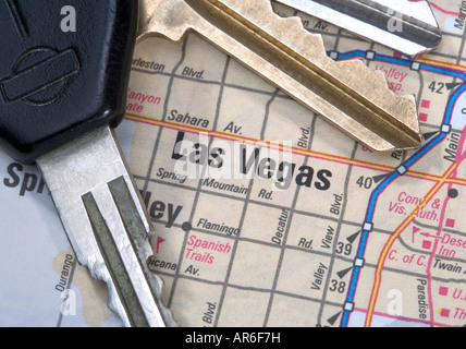 A close up of a map of Las Vegas Nevada with car keys Stock Photo