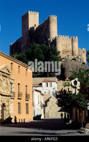 Medieval castle and Condes de Cirat Palace Casa Grande Almansa Albacete Province Castilla la Mancha Spain Stock Photo