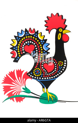 cockerel Barcelos Ceramic square tile glazed square red black white Portugal Portuguese portrait life