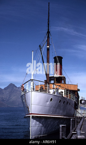 The coal-fired Steamer TSS Earnslaw on Lake Wakatipu at Queenstown in the South Island of New Zealand Stock Photo