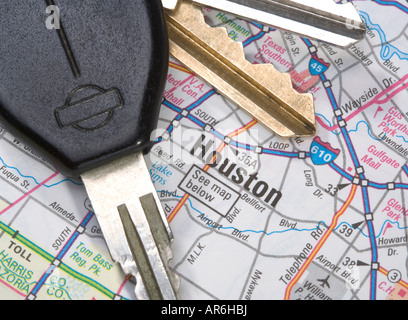 A close up of a map of Houston Texas with car keys Stock Photo
