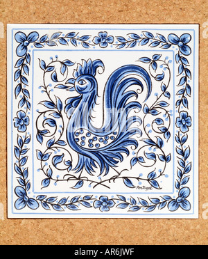 cockerel Barcelos Ceramic square tile glazed square red black white Portugal Portuguese portrait life