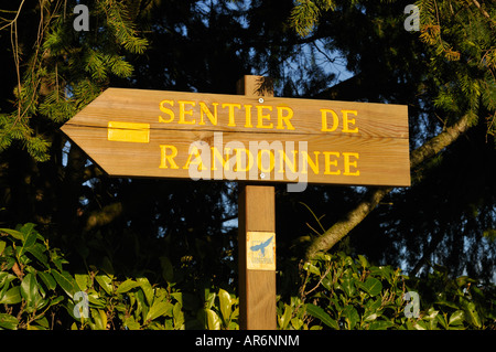 "Sentier de Randonnee" walker's route sign, Martizay, Indre, France. Stock Photo