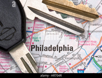 A close up of a map of Philadelphia Pennsylvania with car keys Stock Photo