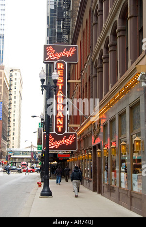 Street sign of The Berghoff which is a landmark Chicago restaurant Stock Photo