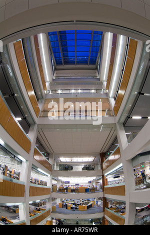 Interior of MLK library in downtown San Jose, largest new library in the US West of the Mississippi (fisheye) Stock Photo