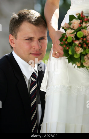 Handsome groom at wedding waiting for bride Stock Photo - Alamy