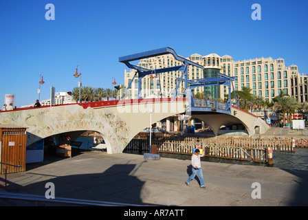 Beachfront promenade bridge over canal, Eilat, South District, Israel Stock Photo