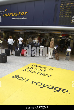 check in for Eurostar terminal train station Waterloo departures Have a good journey Bon Voyage Stock Photo