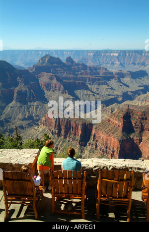 Visitors take in the view of the Grand Canyon from the North Rim Lodge Stock Photo