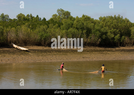 Traditional fishing in the Morondava river, Morondava, Madagascar Stock Photo