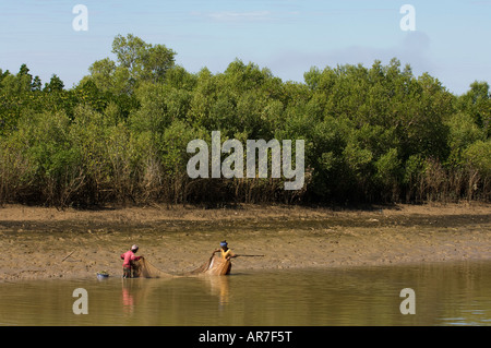 Traditional fishing in the Morondava river, Morondava, Madagascar Stock Photo