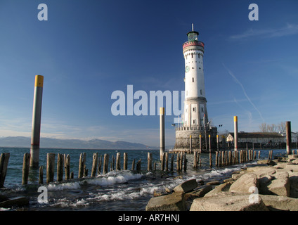Lighthouse at the Harbour entrance at Lindau Lake Constance Stock Photo