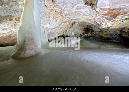Interior of the Dobsinská Ladova Jaskyna Ice Cave in Slovakia. Stock Photo
