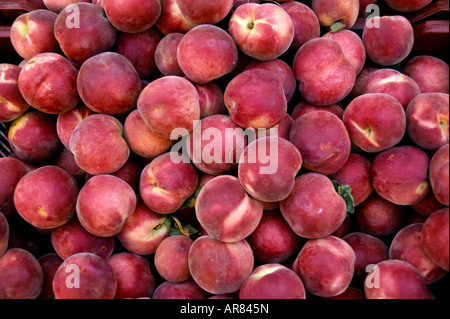 Fresh peaches in a French Street Market Stock Photo