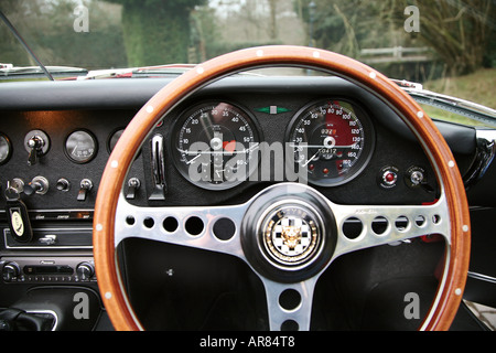 E type Jaguar steering wheel Stock Photo
