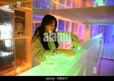 The Ice bar in the kube hotel in Paris The temperature is 10 degrees to keep the ice walls from melting Stock Photo