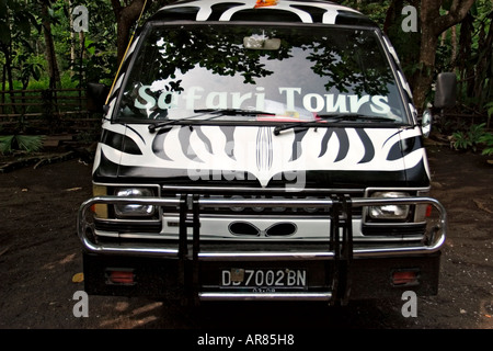 Safari car painted in zebra stripes Stock Photo