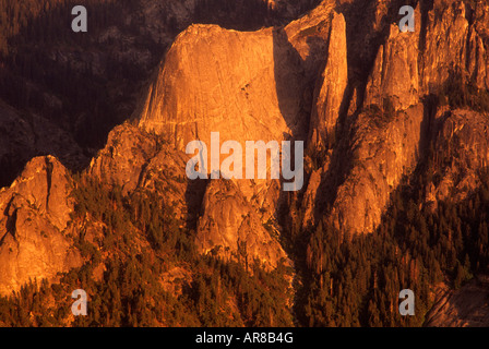View of canyon wall across from Moro Rock at sunset Sequoia National Park, Sierra Nevada Mountains, California, USA Stock Photo