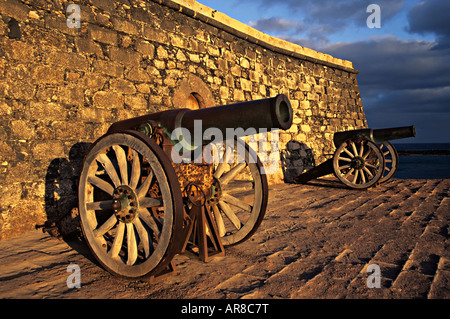 Cannons at the coastal fortress castle Castillo de San Gabriel Arrecife Lanzarote Canary islands Spain Stock Photo