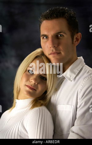 A romantic young couple in white shirts Stock Photo