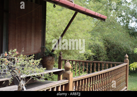 Veranda of a traditional wooden Malay house in Terengganu, Malaysia. Stock Photo