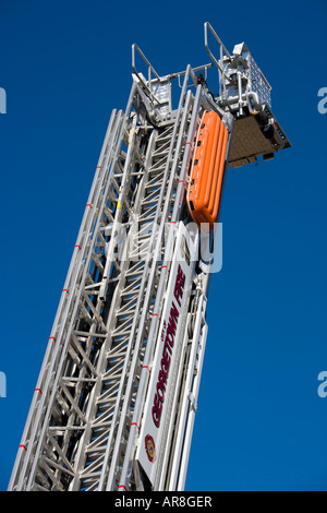 US Fire Truck. Ladder with orange rescue Stokes basket stretcher and platform. Georgetown South Carolina USA Stock Photo