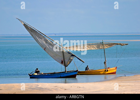 Traditional sail boats called dhows, Vilanculos coastal sanctuary, Mozambique, southern Africa Stock Photo