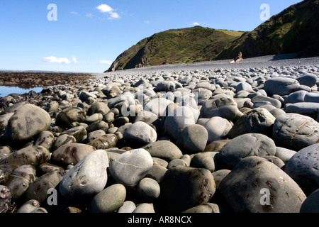 Babbacombe Beach, cliff, pebbles and shoreline at Low Tide, North Devon, (01), UK Stock Photo