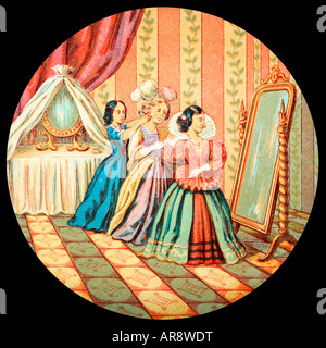 Old Glass Lantern Slide of Story of Cinderella. With the Ugly Sisters. Stock Photo
