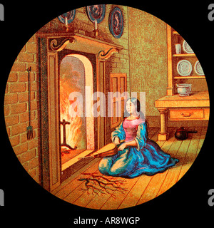 Old Glass Lantern Slide of Story of Cinderella. Stock Photo