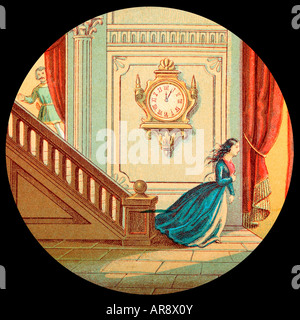 Old Glass Lantern Slide of Story of Cinderella. Leaving before Midnight. Stock Photo