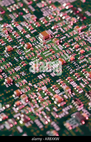 a closeup of a motherboard from a laptop computer Stock Photo