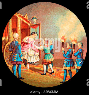 Old Glass Lantern Slide of Story of Cinderella. Arriving at The Ball. Stock Photo