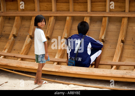 Making a new wooden boat in a shipyard at Duyong Island in ...
