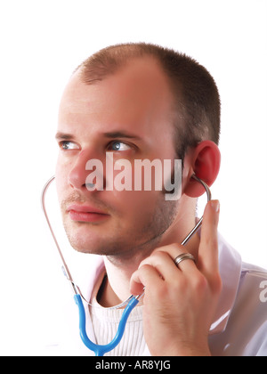 Young doctor using a stethoscope Stock Photo