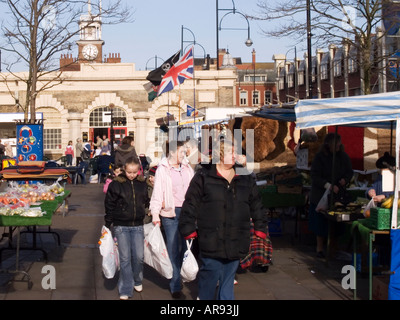 Shoppers at a Saturday market in Stockton on Tees Co Durham UK Stock Photo