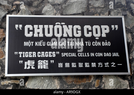 Choung Cop - Tiger Cages - Sign in War Remnants Museum in Ho Chi Minh City, Vietnam Stock Photo