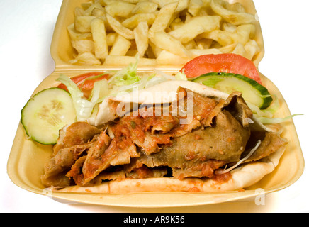 Fresh Lamb Donner Kebab With Chips And Jalapeno Sweet Peppers Stock ...