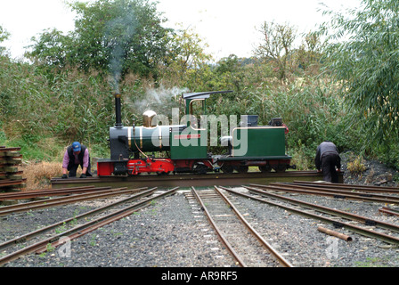 The Lady Augusta Miniature Steam Engine on Turntable at Heatherslaw Mill Light Railway Northumberland England United Kingdom UK Stock Photo