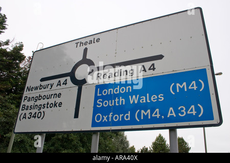 Navigational road sign on A4 at Theale below Junction 12 of the M4 motorway Reading Berkshire Stock Photo