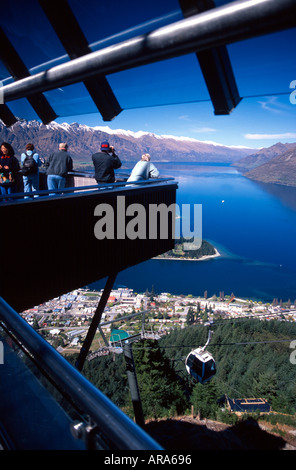 View over Queenstown and Lake Wakatipu from Skyline Complex South Island New Zealand Stock Photo