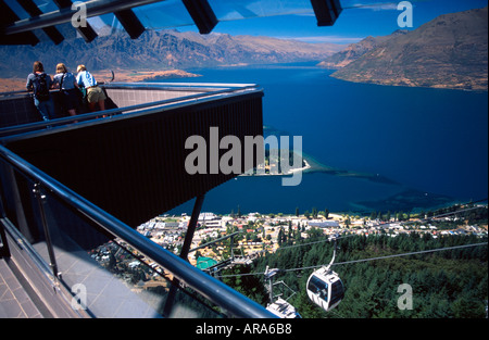 View over Queenstown and Lake Wakatipu from Skyline Complex South Island New Zealand Stock Photo